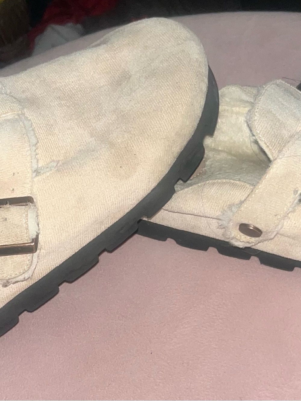 Kids Cream Slip-On Buckle Shoes